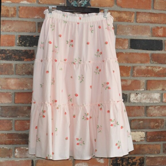 New NWT Rachel Parcell Tiered Pink Strawberry Skirt Pull-on XL - Picture 2 of 5